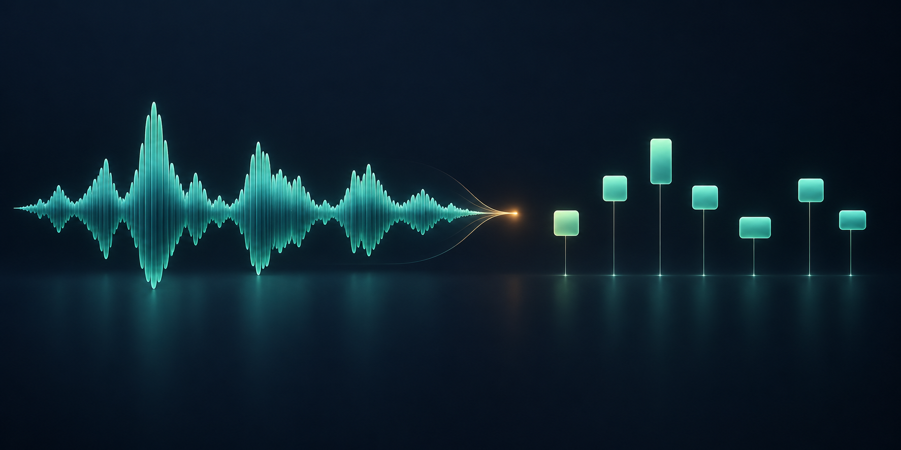 A recorded sound waveform being interpreted as separate musical note events